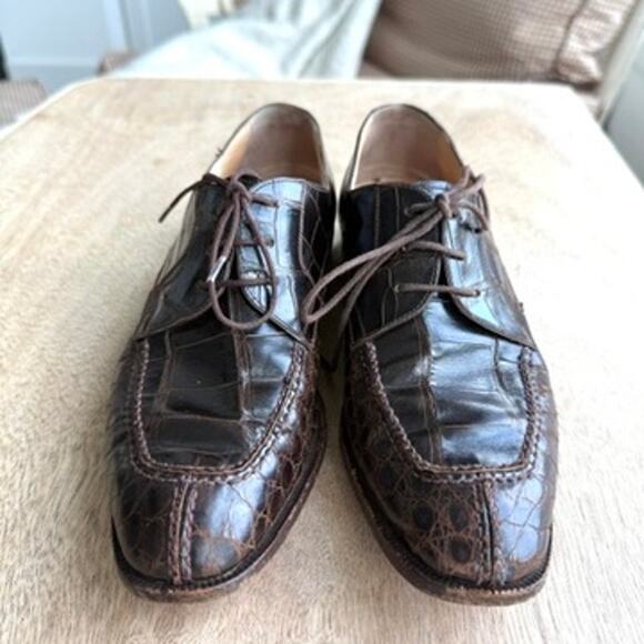 Foster Rainey Exotic Dress Shoes Brown Leather Reptile Style Size 40.5 Italy - Picture 3 of 13